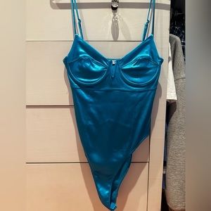 Blue metallic ZARA bodysuit